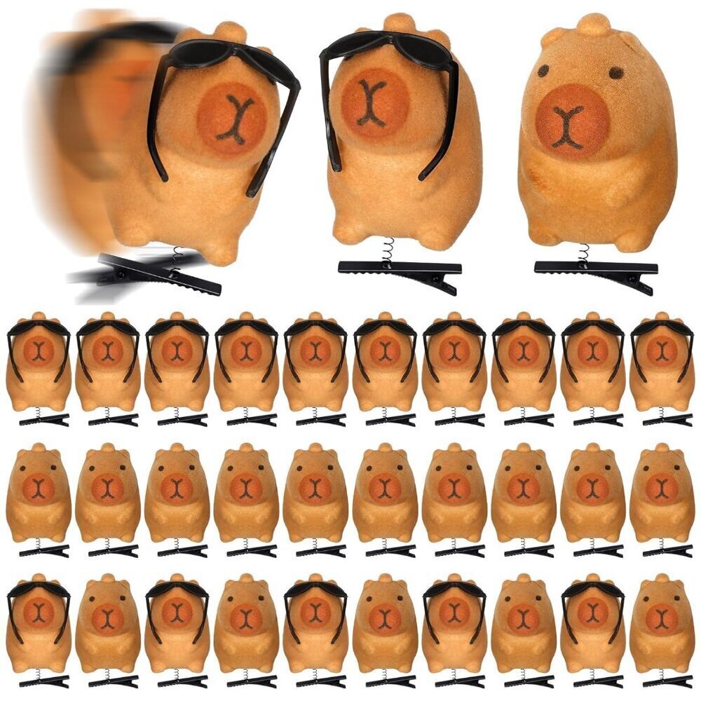 Capybara Hair Clips Plush Brown 30 Pack Fun Decorative Hair Accessories